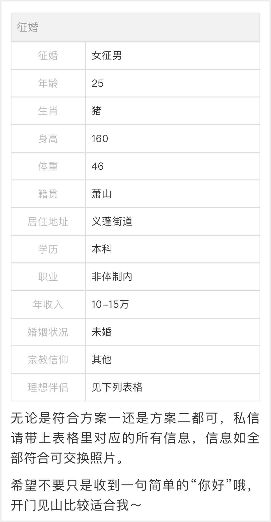 杭州姑娘发征婚帖，私信炸了！网友：你这是在选套餐？