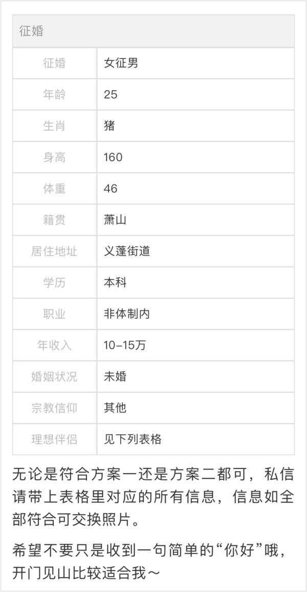 杭州一姑娘的征婚帖火了！有人说她是没得感情的相亲机器，也有人说这样非常好